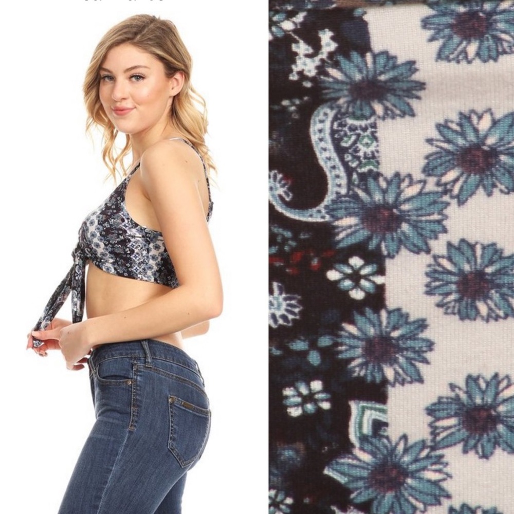 ❣️SALE❣️Multi Boho Print Tie Top Blue - Picture 2 of 3